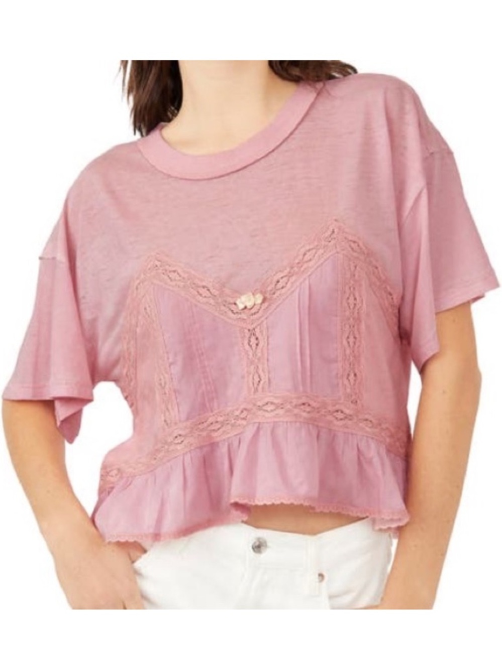 Free People Fall in Love lace inset t-shirt
